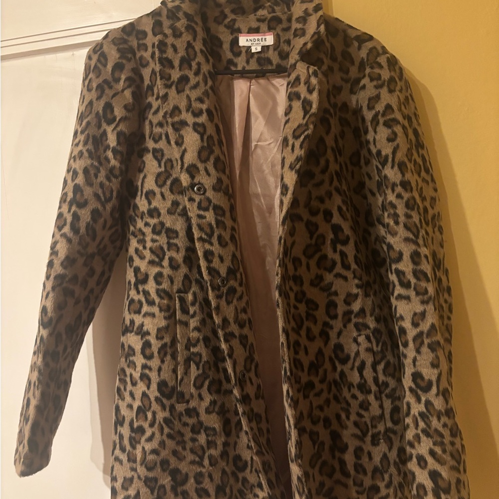 Andree Brown Black Teddy Jacket Plush Leopard Print